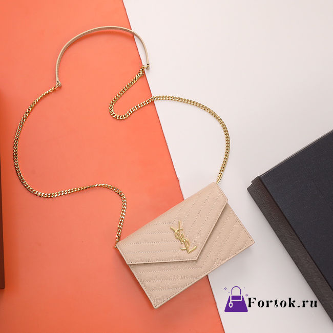 Fortok Saint Laurent Classic Cassandre Chain Wallet Beige 19x11.5x4cm - 1