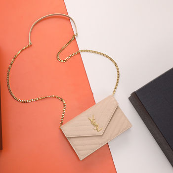 Fortok Saint Laurent Classic Cassandre Chain Wallet Beige 19x11.5x4cm