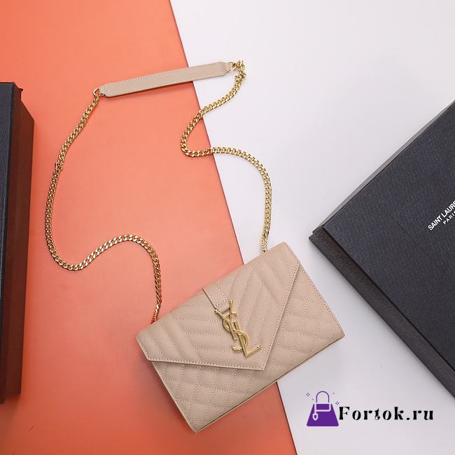 Fortok Saint Laurent Envelope Flap Bag Beige 21x13x6cm - 1