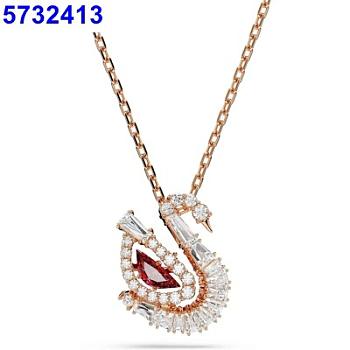 Fortok Swarovski Swan Pendant Rose Gold/ Red