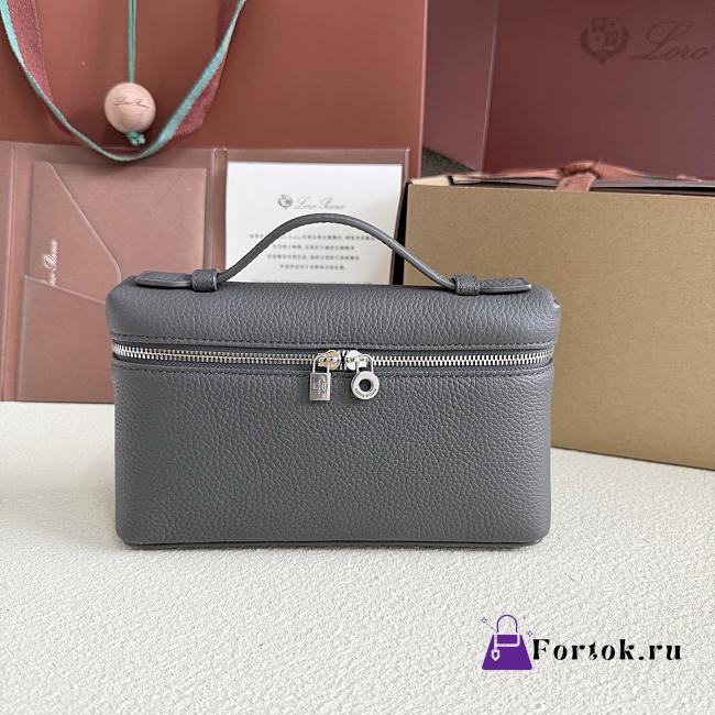 Fortok Extra Pocket L19 Grained Calfskin Charcoal Gray 11 x 19 x 6.5 cm - 1