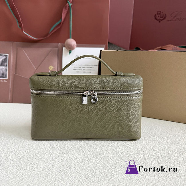 Fortok Extra Pocket L19 Grained Calfskin Olive Green 11 x 19 x 6.5 cm - 1