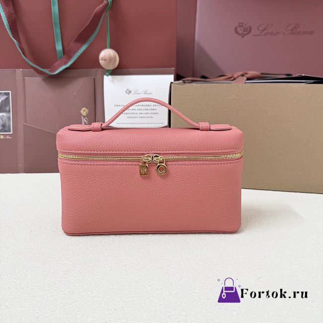 Fortok Extra Pocket L19 Grained Calfskin Dark Bubblegum 11 x 19 x 6.5 cm - 1