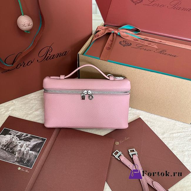 Fortok Extra Pocket L19 Grained Calfskin Light Pink 11 x 19 x 6.5 cm - 1