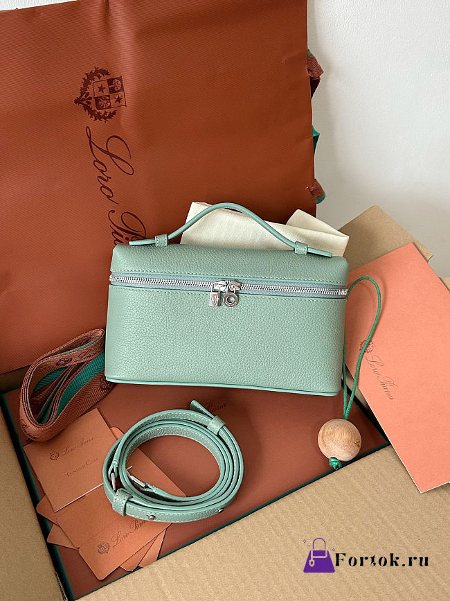 Fortok Extra Pocket L19 Grained Calfskin Sage Green 11 x 19 x 6.5 cm - 1