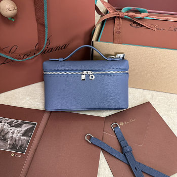 Fortok Extra Pocket L19 Grained Calfskin Navy Blue 11 x 19 x 6.5 cm