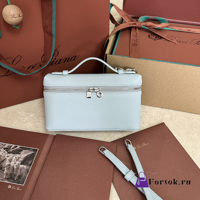 Fortok Extra Pocket L19 Grained Calfskin Powder Blue 11 x 19 x 6.5 cm - 1
