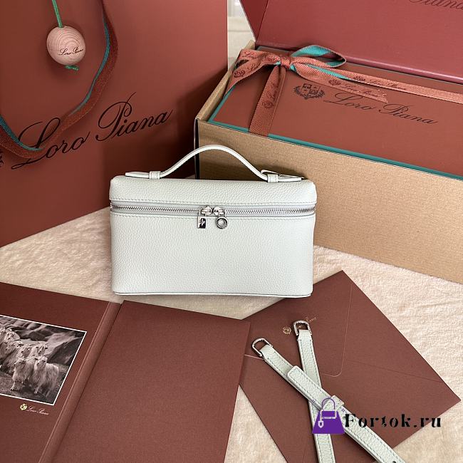 Fortok Extra Pocket L19 Grained Calfskin White 11 x 19 x 6.5 cm - 1