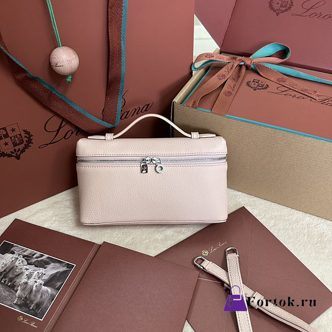 Fortok Extra Pocket L19 Grained Calfskin Powder Pink 11 x 19 x 6.5 cm - 1