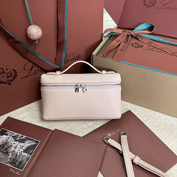 Fortok Extra Pocket L19 Grained Calfskin Powder Pink 11 x 19 x 6.5 cm