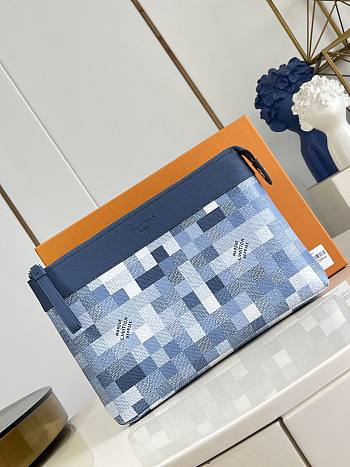 Fortok Louis Vuittonn Pochette Voyage Souple Pouch Damoflage Coated Canvas Denim M28846 30 x 21 x 7.5 cm