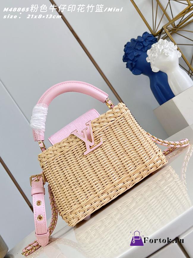 Fortok Louis Vuitton Capucines Mini Rattan Handbag Pink 21 x 13.6 x 8cm - 1