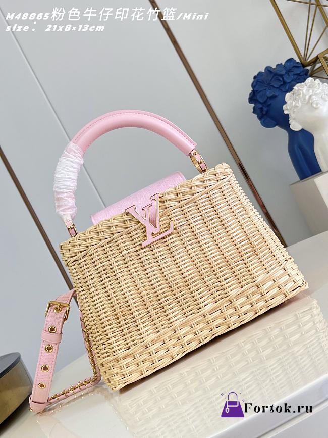 Fortok Louis Vuitton Capucines Rattan Handbag Pink 27 x 17.3 x 9cm - 1