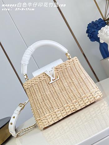 Fortok Louis Vuitton Capucines Rattan Handbag White 27 x 17.3 x 9cm