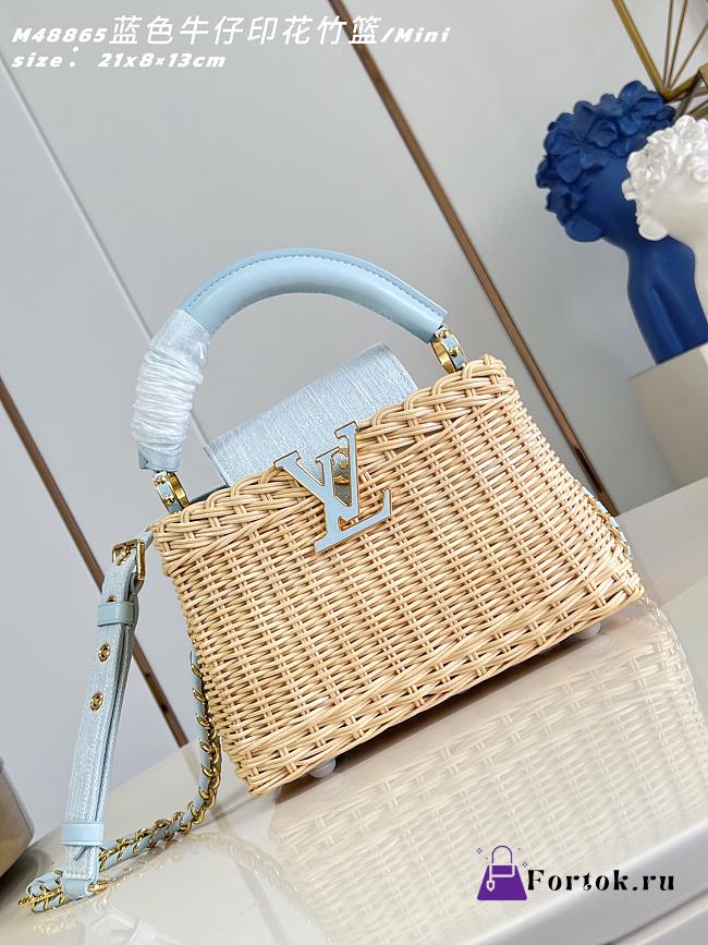 Fortok Louis Vuitton Capucines Mini Rattan Handbag Blue 21 x 13.6 x 8cm - 1