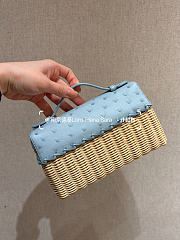 Fortok Loro Piana Extra Pocket L19 Wicker Ostrich Leather Blue 19*7*12cm - 5