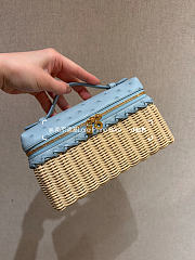 Fortok Loro Piana Extra Pocket L19 Wicker Ostrich Leather Blue 19*7*12cm - 3