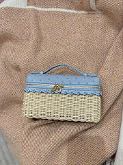 Fortok Loro Piana Extra Pocket L19 Wicker Ostrich Leather Blue 19*7*12cm - 2