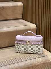 Fortok Loro Piana Extra Pocket L19 Wicker Ostrich Leather Pink 19*7*12cm - 1