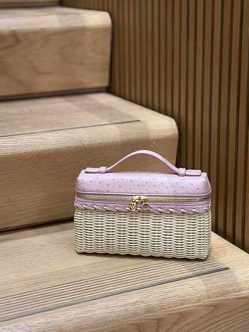 Fortok Loro Piana Extra Pocket L19 Wicker Ostrich Leather Pink 19*7*12cm