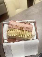 Fortok Loro Piana Extra Pocket L19 Wicker Ostrich Leather Pink 19*7*12cm - 5