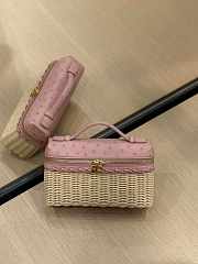 Fortok Loro Piana Extra Pocket L19 Wicker Ostrich Leather Pink 19*7*12cm - 4