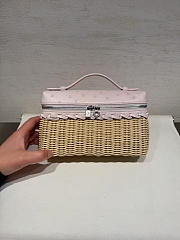 Fortok Loro Piana Extra Pocket L19 Wicker Ostrich Leather Pink 19*7*12cm - 3