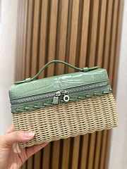 Fortok Loro Piana Extra Pocket L19 Wicker Crocodile Leather Green 19*7*12cm - 5