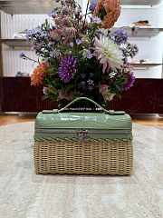 Fortok Loro Piana Extra Pocket L19 Wicker Crocodile Leather Green 19*7*12cm - 4