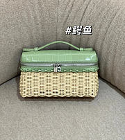 Fortok Loro Piana Extra Pocket L19 Wicker Crocodile Leather Green 19*7*12cm - 3