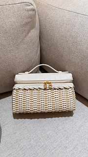 Fortok Loro Piana Extra Pocket L19 Wicker Crocodile Leather White 19*7*12cm - 1