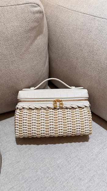 Fortok Loro Piana Extra Pocket L19 Wicker Crocodile Leather White 19*7*12cm