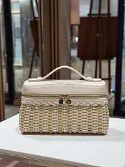 Fortok Loro Piana Extra Pocket L19 Wicker Crocodile Leather White 19*7*12cm - 4