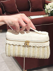 Fortok Loro Piana Extra Pocket L19 Wicker Crocodile Leather White 19*7*12cm - 3