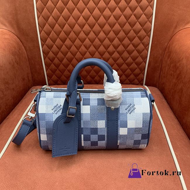 Fortok Louis Vuitton Keepall Bandoulière 25 Blue Indigo Damoflage Canvas 25 x 15 x 11CM - 1