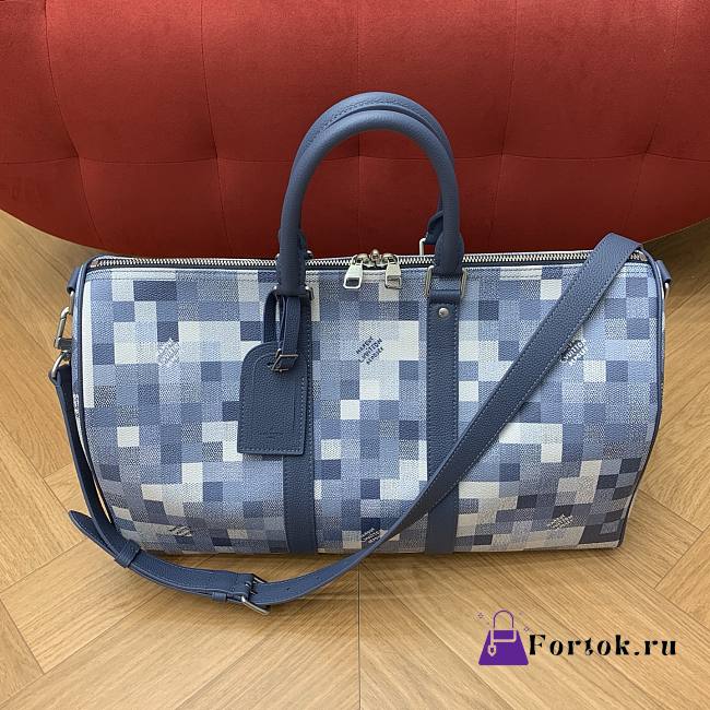 Fortok Louis Vuitton Keepall Bandoulière 45 Blue Indigo Damoflage Canvas 45 x 27 x 20cm - 1