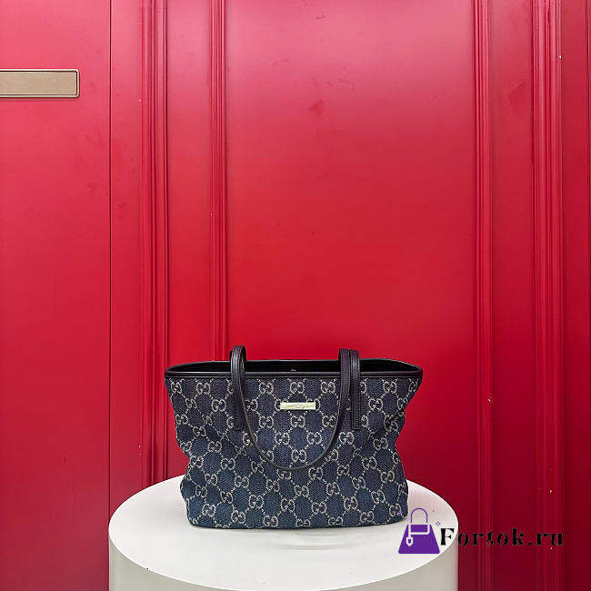 Fortok Gucci Tribeca Small Tote Bag Dark blue GG denim 25-19-11.5cm - 1