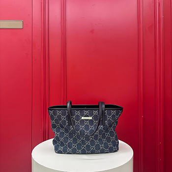 Fortok Gucci Tribeca Small Tote Bag Dark blue GG denim 25-19-11.5cm