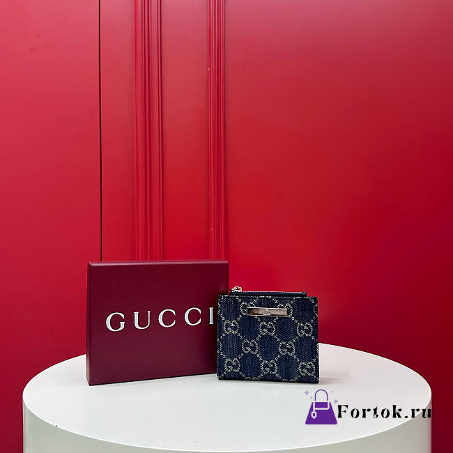 Fortok Gucci Small wallet Dark Blue Washed GG Denim 10 x 8cm - 1