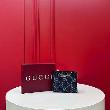 Fortok Gucci Small wallet Dark Blue Washed GG Denim 10 x 8cm