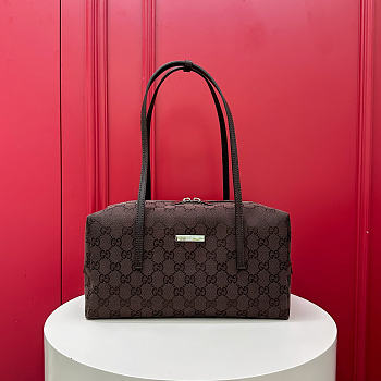 Fortok Gucci Melrose Medium Boston Bag Brown GG canvas 29 x 14 x 15cm