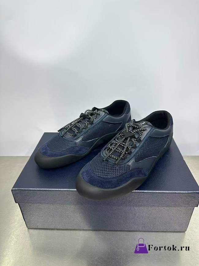 Fortok Prada Speedrock Men Sneakers Navy Blue Mesh and Leather - 1