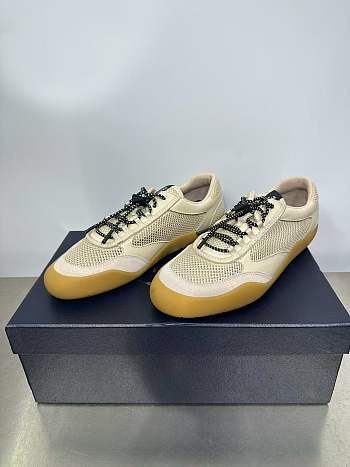 Fortok Prada Speedrock Men Sneakers Beige Mesh and Leather