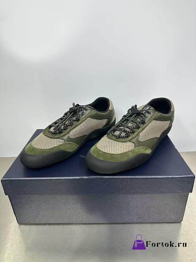 Fortok Prada Speedrock Men Sneakers Green Mesh and Leather - 1