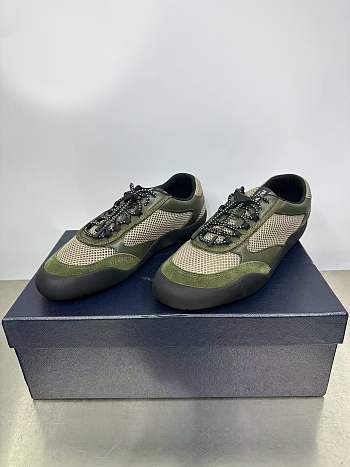 Fortok Prada Speedrock Men Sneakers Green Mesh and Leather