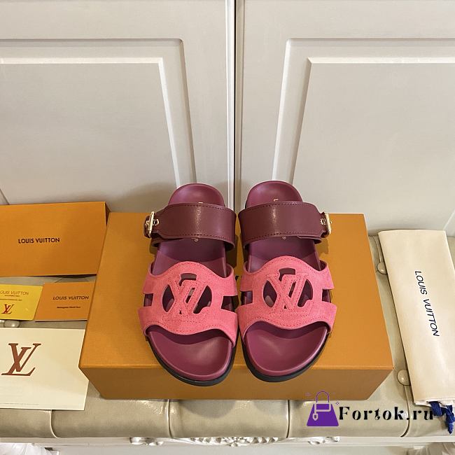 Fortok Louis Vuitton Isola Comfort Sandals Suede Burgundy - 1