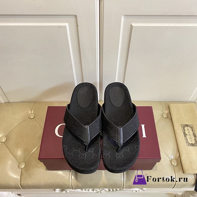 Fortok Gucci Vittoria GG canvas thong sandals Black 01 - 1
