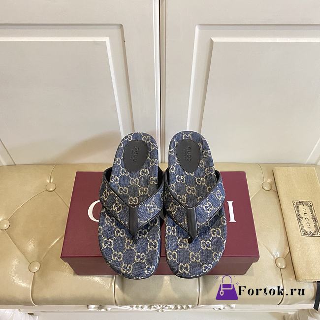 Fortok Gucci Vittoria GG canvas thong sandals Navy Blue - 1