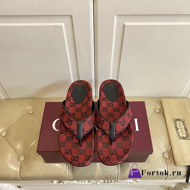 Fortok Gucci Vittoria GG canvas thong sandals Red - 1