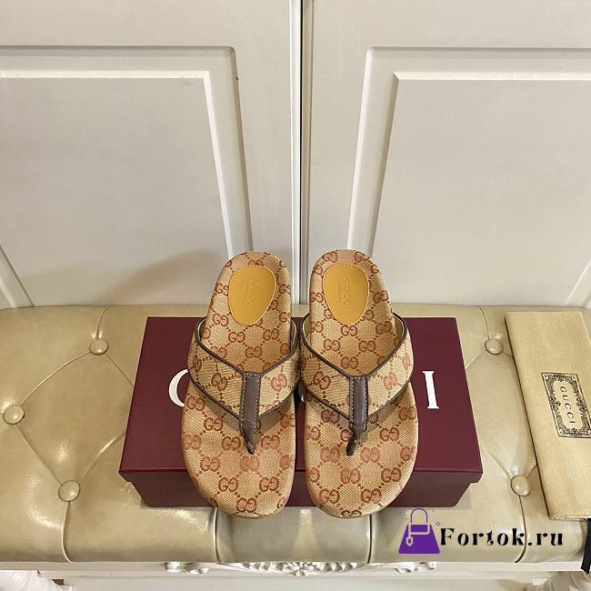 Fortok Gucci Vittoria GG canvas thong sandals Yellow - Red - 1